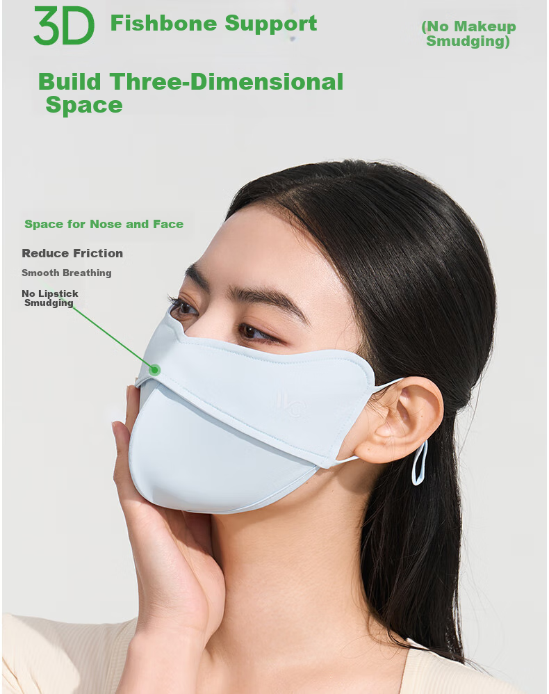 VVC Sun Protection Face Mask for Women, UV-Resistant, Fishbone Structure, Breathable, Eye Corner Protection Mask, Cloud Light Blue, 1 Piece 2