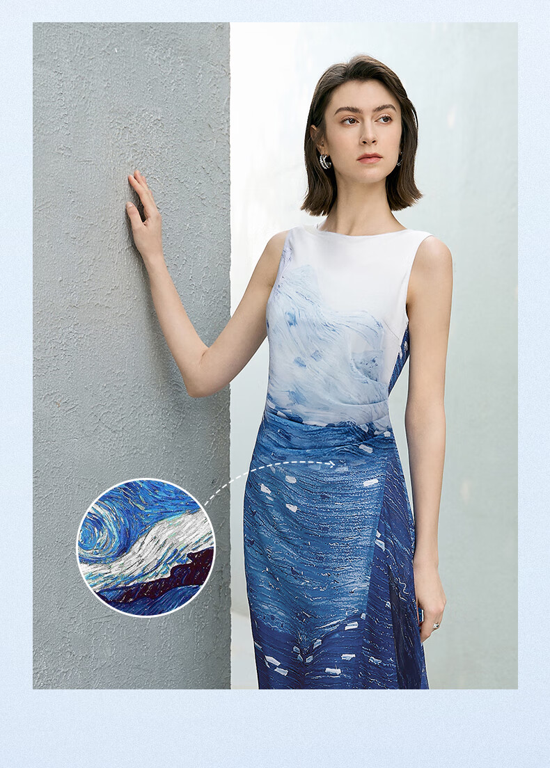 Yanyu Colorblock Patchwork Dress Women 2025 Summer High-End Unique Design Elegant Long Dress Blue Floral L 6
