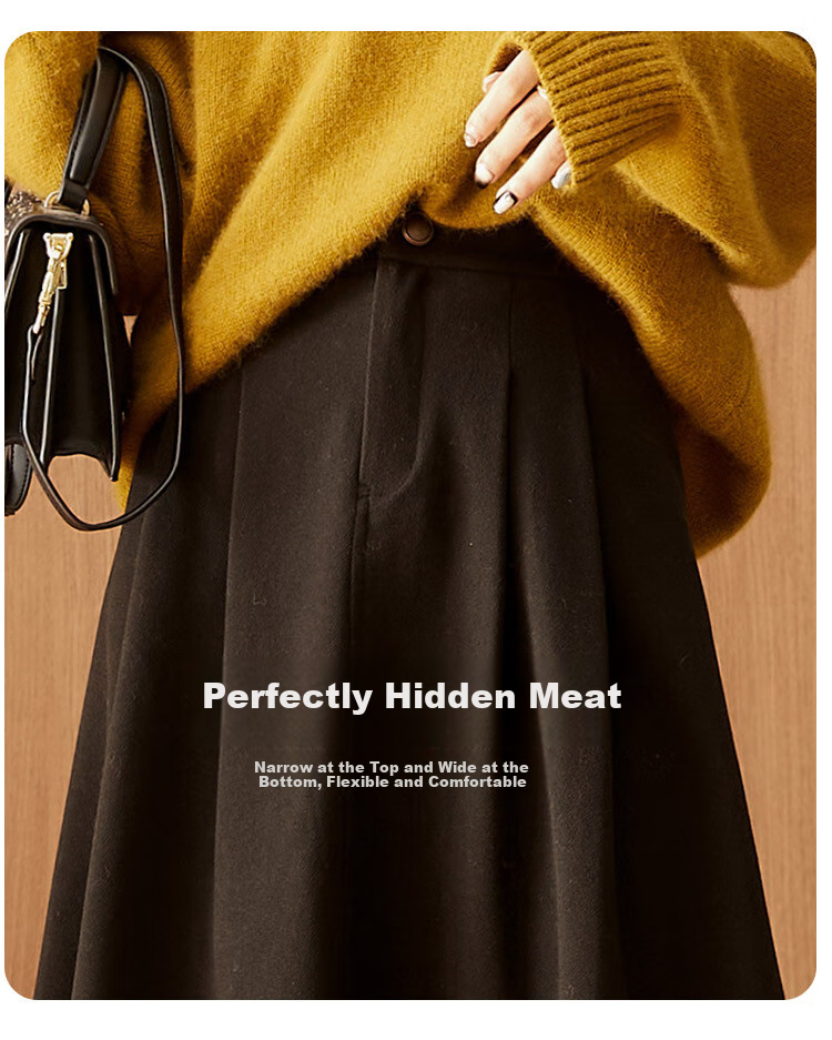 Dme A-Line Skirt, Winter Commute Mid-High Waist Solid Color A-Line Skirt Casual Midi Skirt, Black, M 16