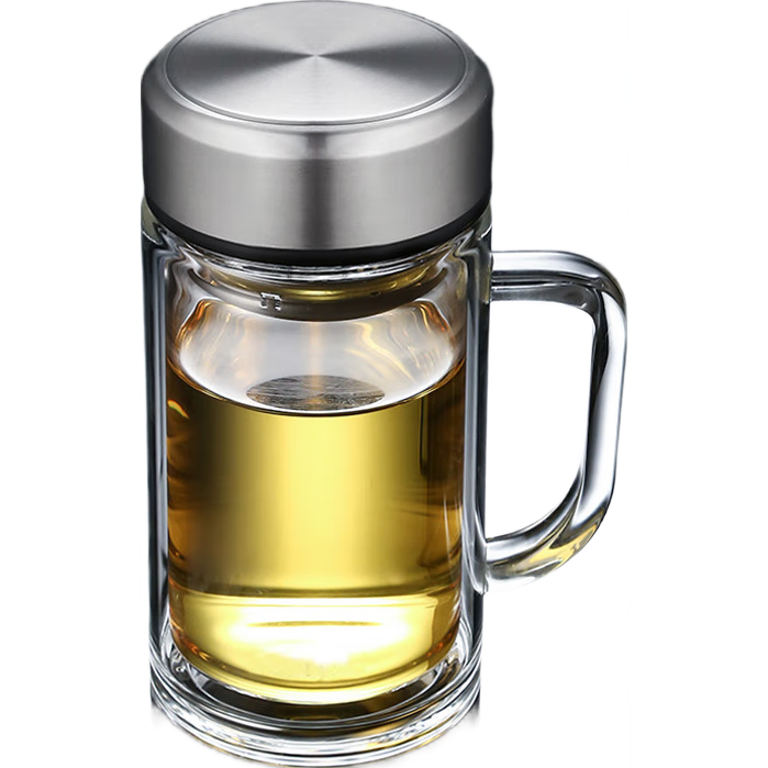 FUGURNG BESTJOY Double Layer Glass Cup with Handle and Filter, Large Capacity 520ml Tea Infuser Mug for Men and Women Office Use, Natural Color