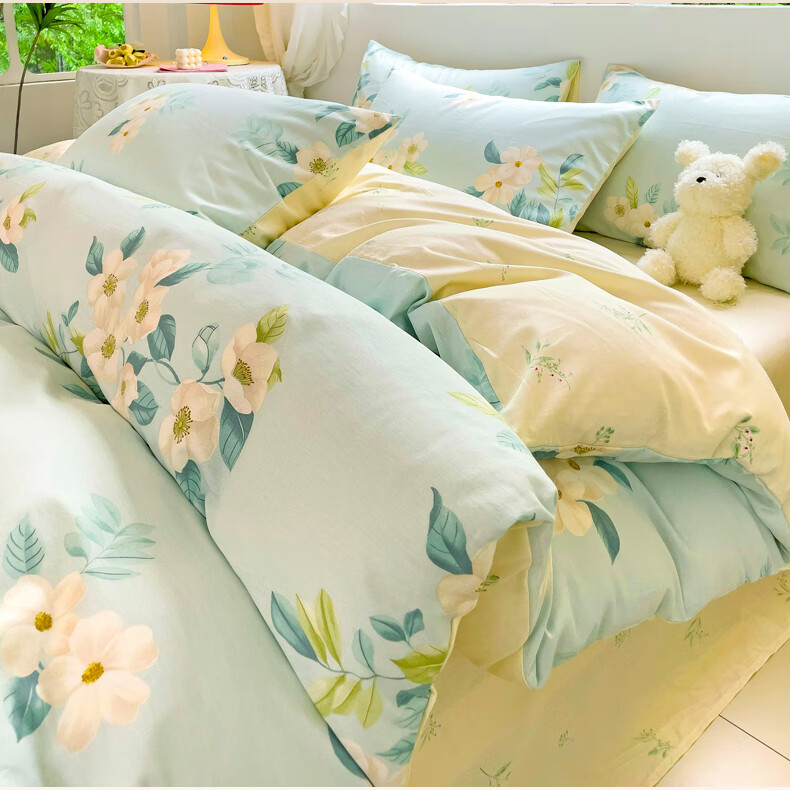 Hodo Cotton Bedding Set for 1.5/1.8m Bed, Home Use Double Bed Cover, Bed Sheet, Pillowcases, 100% Pure Cotton, Dream Island Patter 9