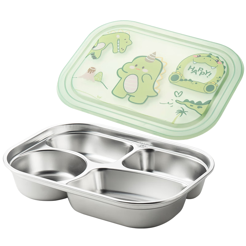 MAXCOOK 316L Stainless Steel Compartment Lunch Box, Microwave-Safe Lunch Box, Student Lunch Box with 4 Compartments And Lid, Green Dragon MCFT9200