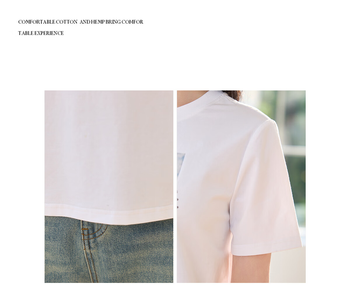 Chushen Summer Short-Sleeve T-Shirt for Women, Fashionable Round Neck, Heavy Embroidery with Sequins, Casual Top S52T029 11