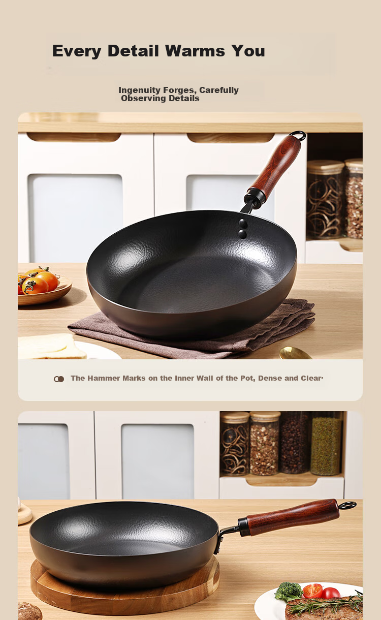 Jincun Zhangqiu Flat Bottom Frying Pan, Non-Coated Iron Pan for Home Use, Grilling Pan, Steak And Egg Pan, Pure Iron, Suitable for Gas Stove, 28cm 7