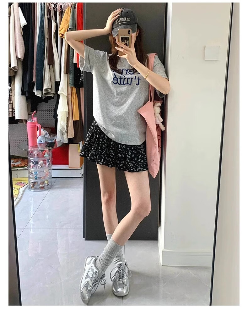 LangSha Black Floral Print Skirt for Women, Summer 2025 New A-Line Slimming Midi Skirt, Petite Ballet-Style Cake Skirt 4