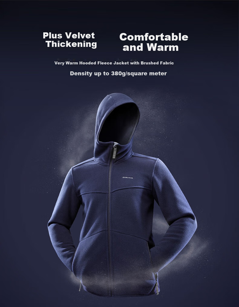 DECATHLON Outdoor Warm Thick Fleece Jacket for Men, Plush Lined Cardigan, QUECHUA 2646982 XL 2