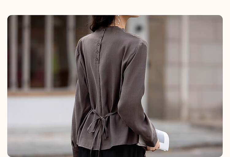 Dme [Designer's Private Label], Autumn Elegant Flowing Collar Shirt with Tie-Up Back, Long-Sleeve Blouse, Women's Top 4