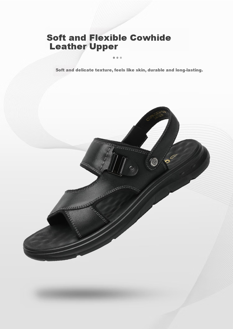 Goldlion Men's Shoes, Urban Casual Breathable Sandals, Two-Way Wear Lightweight Leather Shoes, Beach Shoes, 59622032701A, Black, Size 40 4