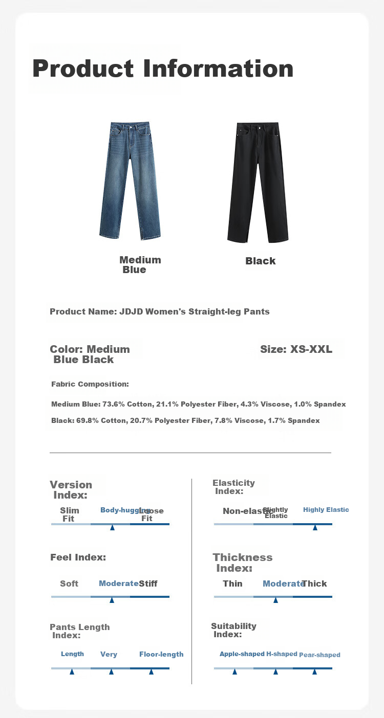 JD Original Jeans for Women, Spring 2026, High-Elastic Slimming Draping Fashion Loose Women's Trousers, Black Extended M 11