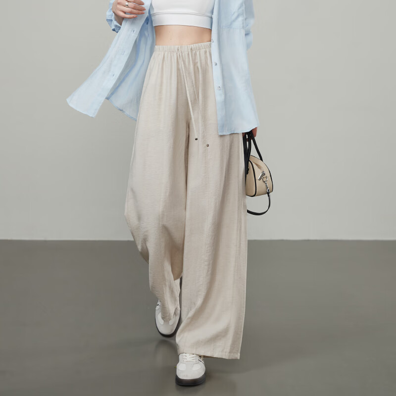 ESE-Y Linen Wide-Leg Pants for Women, New Summer 2025 Style, Linen Light Color, Yamamoto White Straight-Leg Pants, Momben Color, Size 27