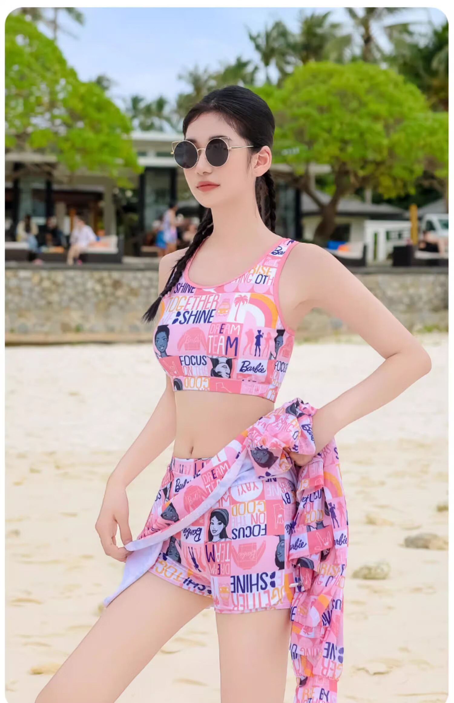 Barbie Women's Two-Piece Swimsuit, Plus Size, Slimming, Conservative, for Beach Vacation And Hot Springs, Casual Three-Piece Swimwear Set 19