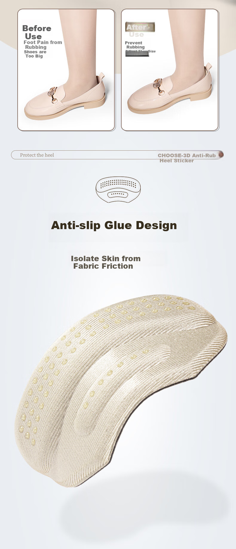 Maigaole 4 Pairs Single Shoes Heel Grips, Shoe Size Reducer, Anti-Slip Heels for Leather Shoes, Summer Season, Apricot Color, 4mm 4