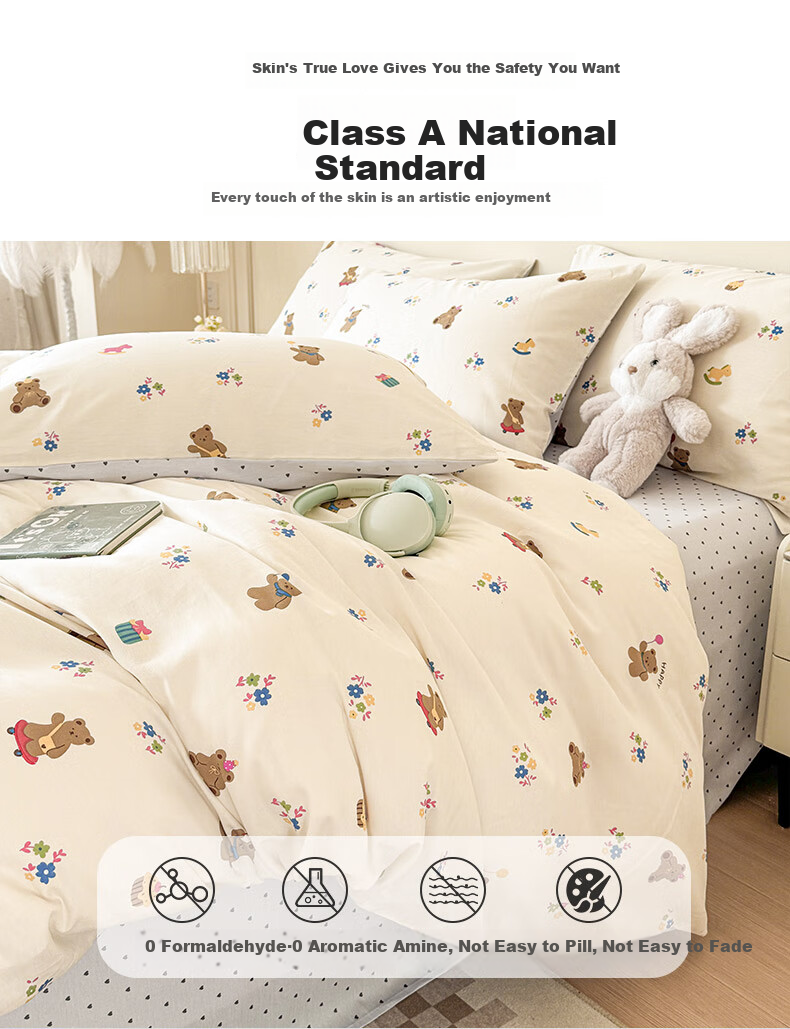 KING SHORE Pure Cotton Duvet Cover, Class A Antibacterial And Anti-Mite, 100% Cotton Quilt Cover, Suitable for Double Bed 180*220cm, Playful Bear Desig 1