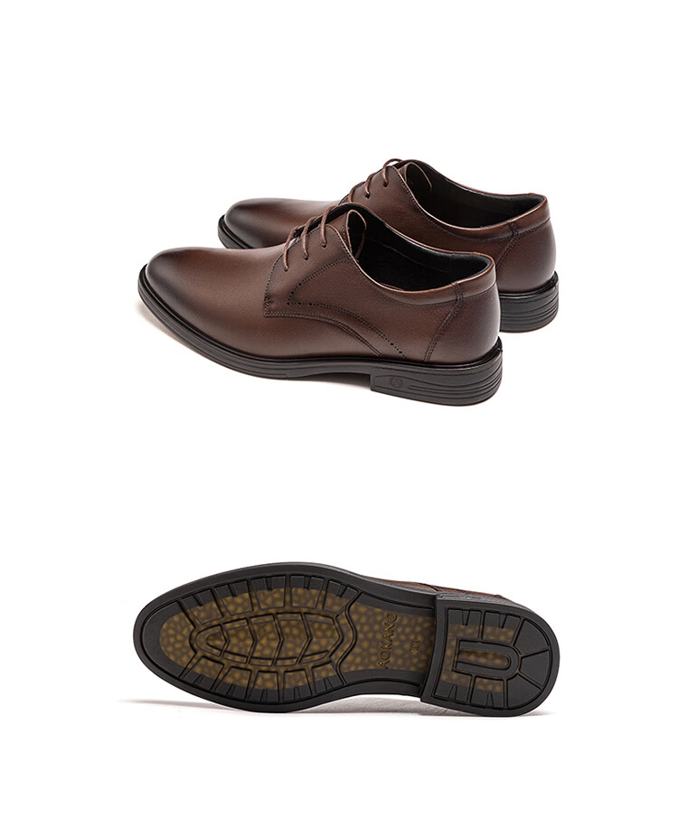 Aokang Men's Shoes, Spring Derby Shoes, Business Formal Wear, Commuter Shoes for Work And Weddings, Groom's Leather Shoes, Brown, Size 40 6