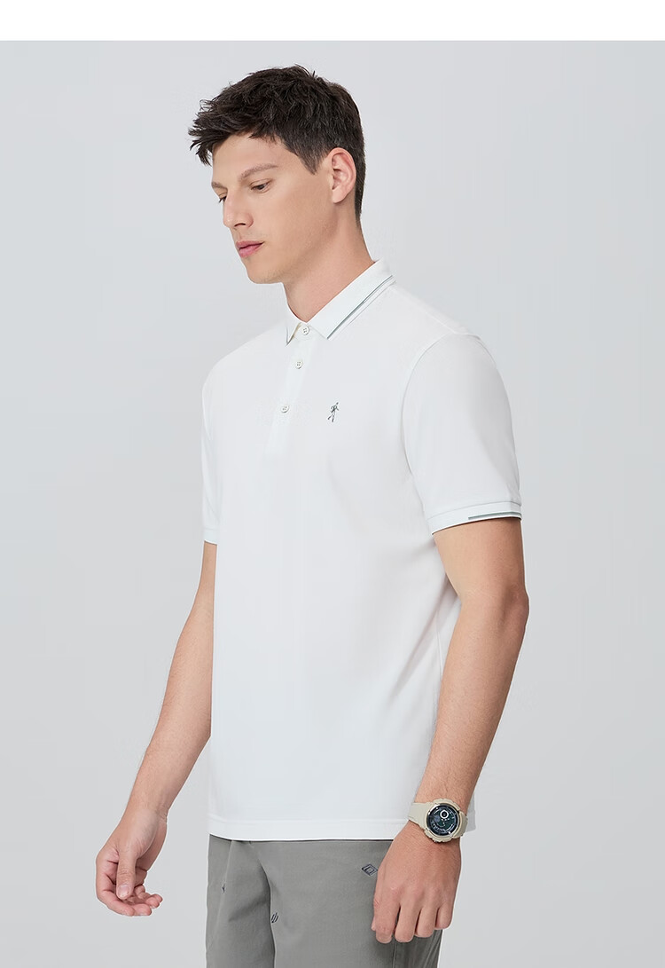 DANCING WOLVES [Mulberry Silk & Instant Cooling] Exquisite Embroidered Men's Short-Sleeve POLO Shirt 504 Light Purple M(170) 1