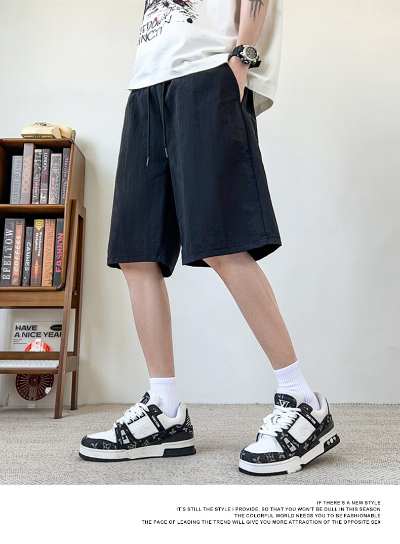 SWAMP AREA Ice Silk Shorts for Men, Summer Quick-Dry Breathable Versatile Casual Sports Knee-Length Pants D1102 Black 3XL 3
