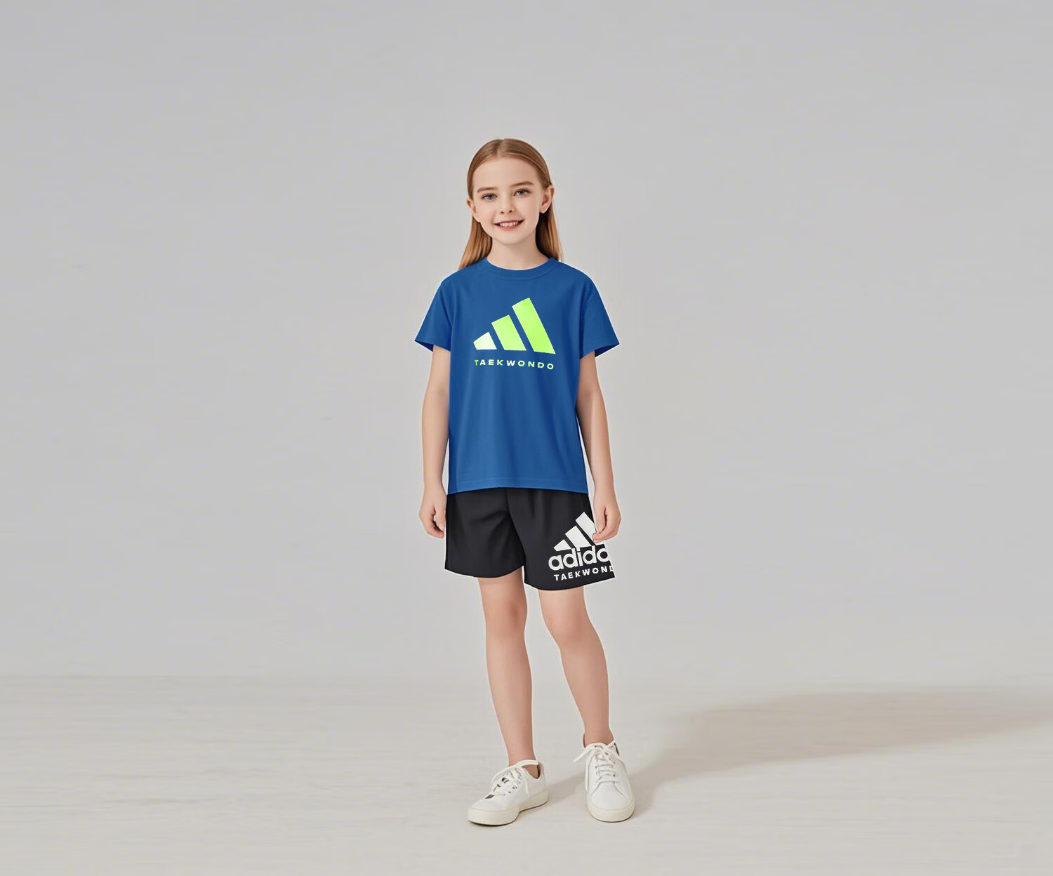 Adidas Children's Short-Sleeve T-Shirt And Shorts Set, White/gold + Black Shorts, Size 140 6