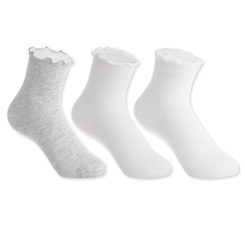 Aimer Kids Summer Socks, Antibacterial, Sweat-Wicking, Odor-Eliminating, Boys And Girls Short Socks, 3-Pack, Gray And White, for Feet Length 18-20 Cm, Ages 5-8