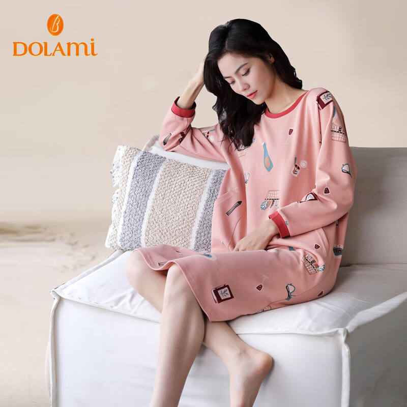 Doramae Women's Cotton Long Sleeve Nightgown Spring Autumn Casual Sleepwear Loose Fit Loungewear 2XL