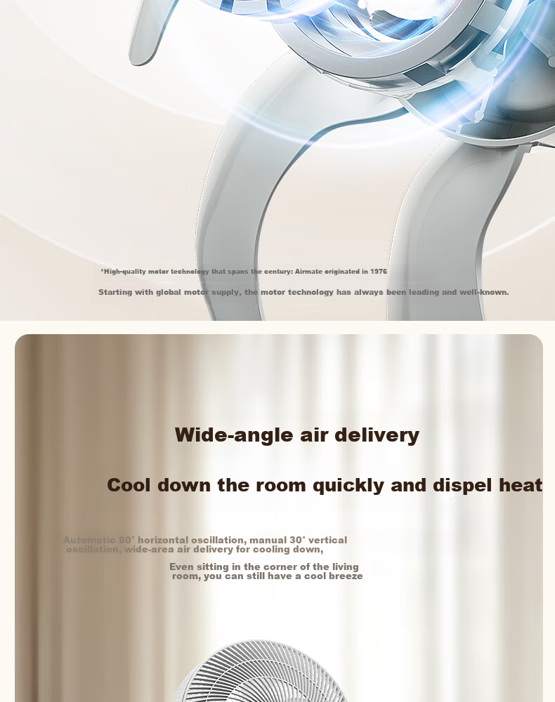 AIRMATE DC Inverter Floor Fan, Level 1 Energy Efficiency, Quiet Home Bedroom Living Room Office Air Circulation Fan, Remote Control, Energy-Saving Desktop Table Fan FS30-RD121 8