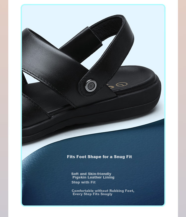 Goldlion Sandals for Men, Breathable Beach Shoes, Casual Outdoor Leather Shoes, 542810036AQF-Black Size 41 4