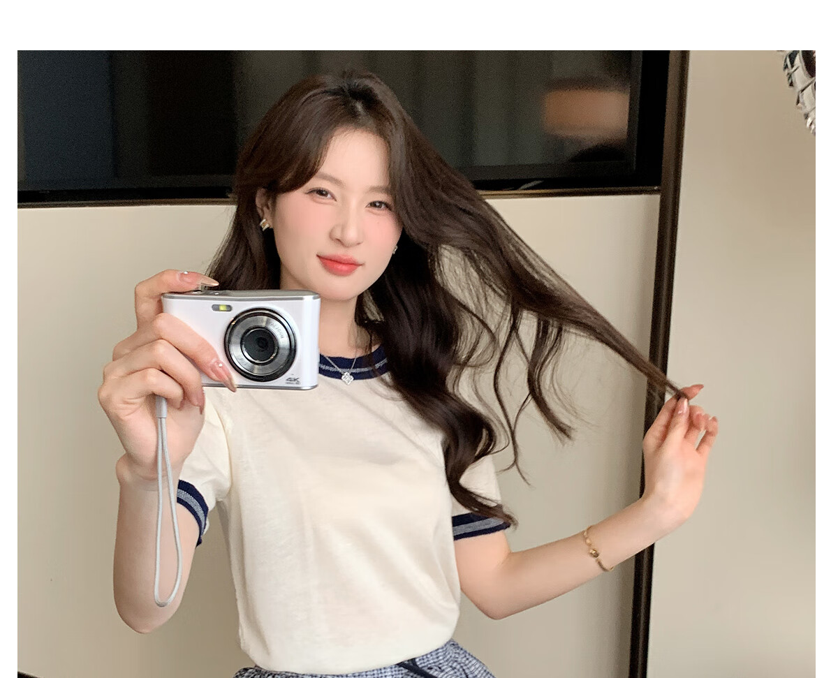 Halo Queen Knitted Short-Sleeve T-Shirt for Women, Round Neck, Contrasting Colors, Fashionable Slimming Top, Contains Wool And Silk, Comfortable Fabric, H52T032 17