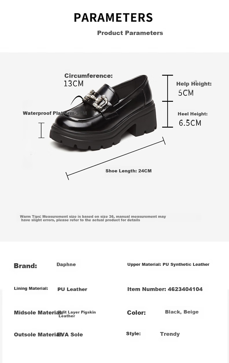 DAPHNE Women's Single Shoes with Chunky Heels, Rhinestone Loafers, British Style Slip-On Platform Fashion Shoes 4623404104 Black Size 37 2