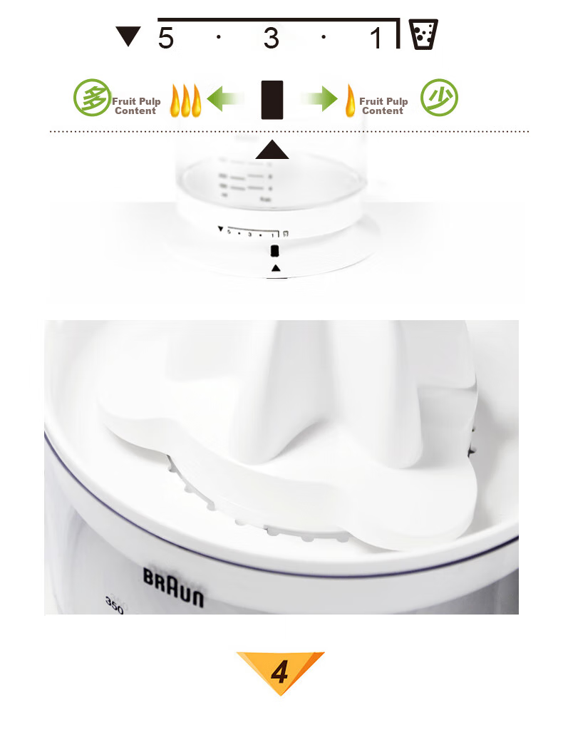 Braun Orange Juicer CJ3000, Manual-Pressed Orange Squeezer, Home Automatic Small Electric Juicer, Fresh Fruit Press 6