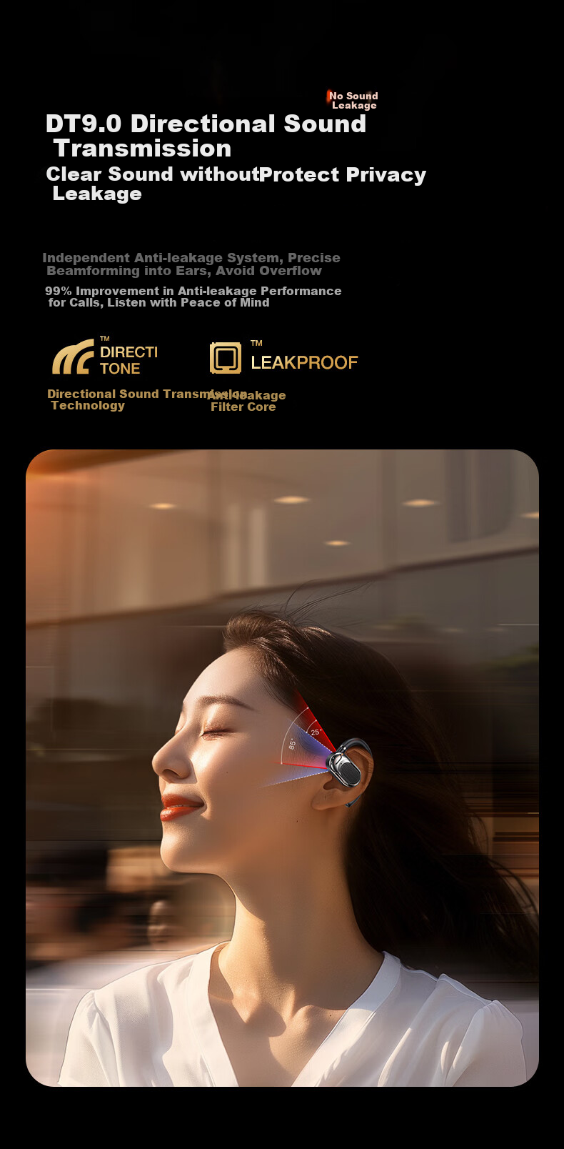 LINGCHEN Bluetooth Headphones, Ear-Hook Bone Conduction Concept, Wireless Non-In Open-Style Sports Running Cycling Long Battery Life Noise Reduction Ear Clip, Suitable for Android J56 5