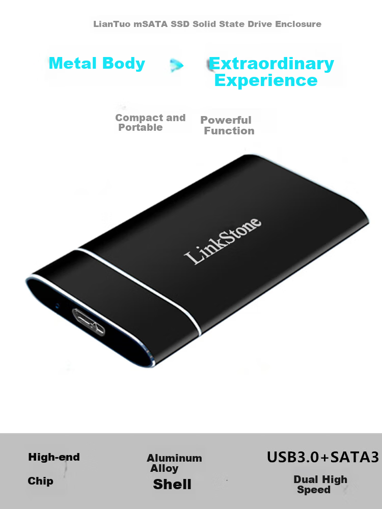 LinkStone mSATA to USB 3.0 External Hard Drive Enclosure, SSD Enclosure, Laptop Mini Portable Enclosure with All-Aluminum Shell, E510 New Model 1