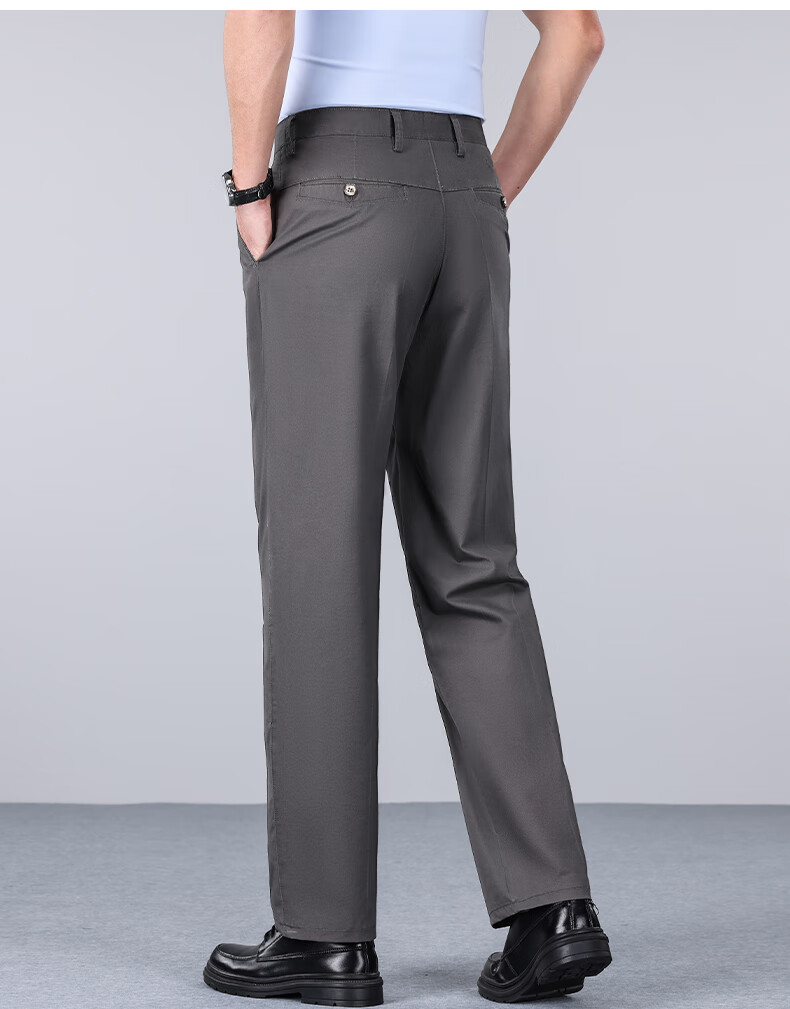 MUSHILANG [100% Pure Cotton] Men's Dress Pants, Autumn And Winter Thick Style, Wrinkle-Resistant, No-Iron, Large Size, Solid Color, Middle-Aged Business Casual Pants for Me 14