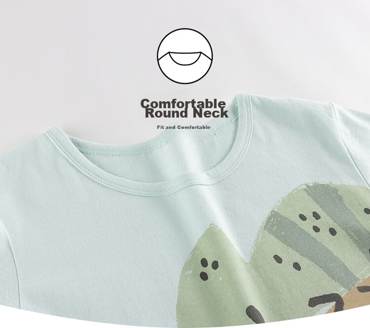 THREEGUN Water-Soft Cotton Children's Short-Sleeve Shorts Pajama Set, Boys And Girls, 89205D0, Light Green, Size 120 4