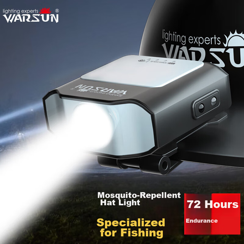 WARSUN CL1300 Night Fishing Headlamp with Motion Sensor Clip-On Cap, Outdoor Rechargeable High-Brightness LED Fishing Light for Baiting