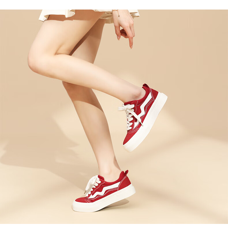 ZHR Canvas Shoes for Women, Classic Versatile Student Sneakers, Comfortable Breathable Thick-Soled Casual Women's Shoes, CS11 Red, Size 38 14