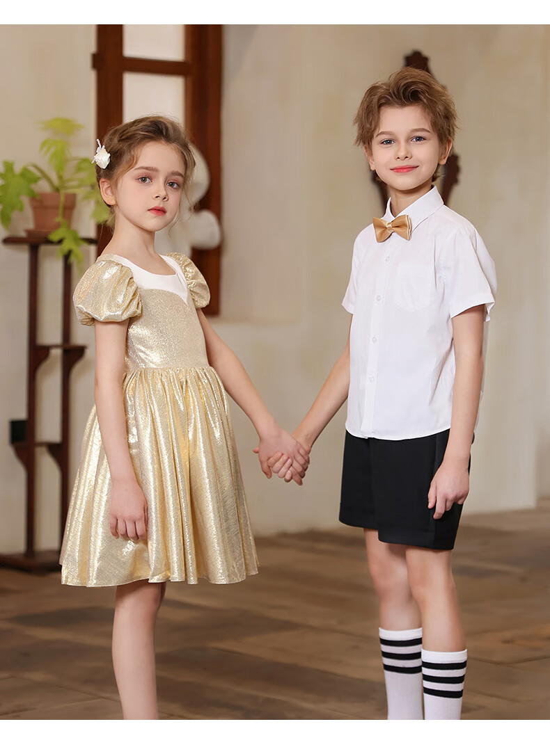 Yinuofang Children's Dress Princess Gown Spring Summer Champagne Piano Performance Birthday Dress Size 150 4