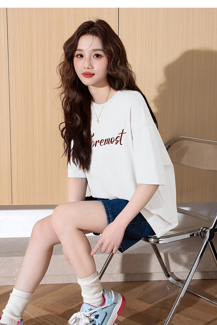 TonLion 2025 Women's Printed Crew Neck Short Sleeve T-Shirt Off-White L 10