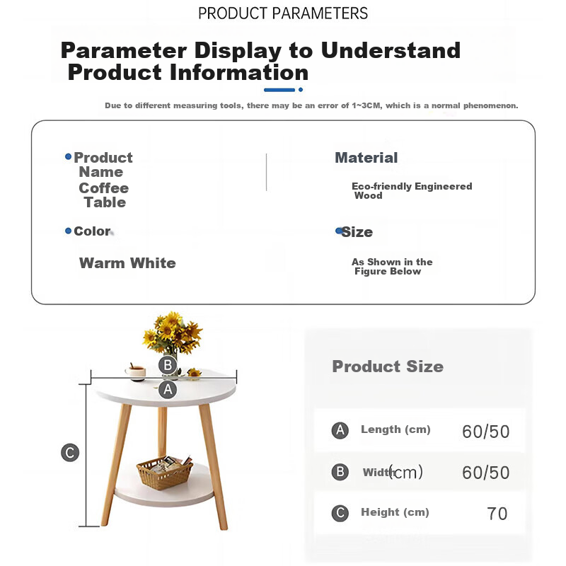 Quanpinwu Small Round Table Coffee Table for Home Living Room, Simple Sofa Side Table, Nordic Bedroom Bedside Table, Mini Balcony Small Table 10
