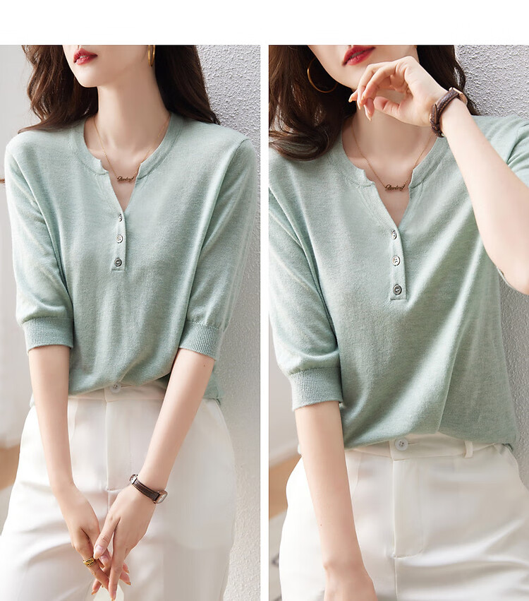 Dme [Baohe Milk Cheese] Spring And Summer Semi-Sheer Cardigan, Five-Quarter Sleeve, Petite Knit Sweater for Wome 14