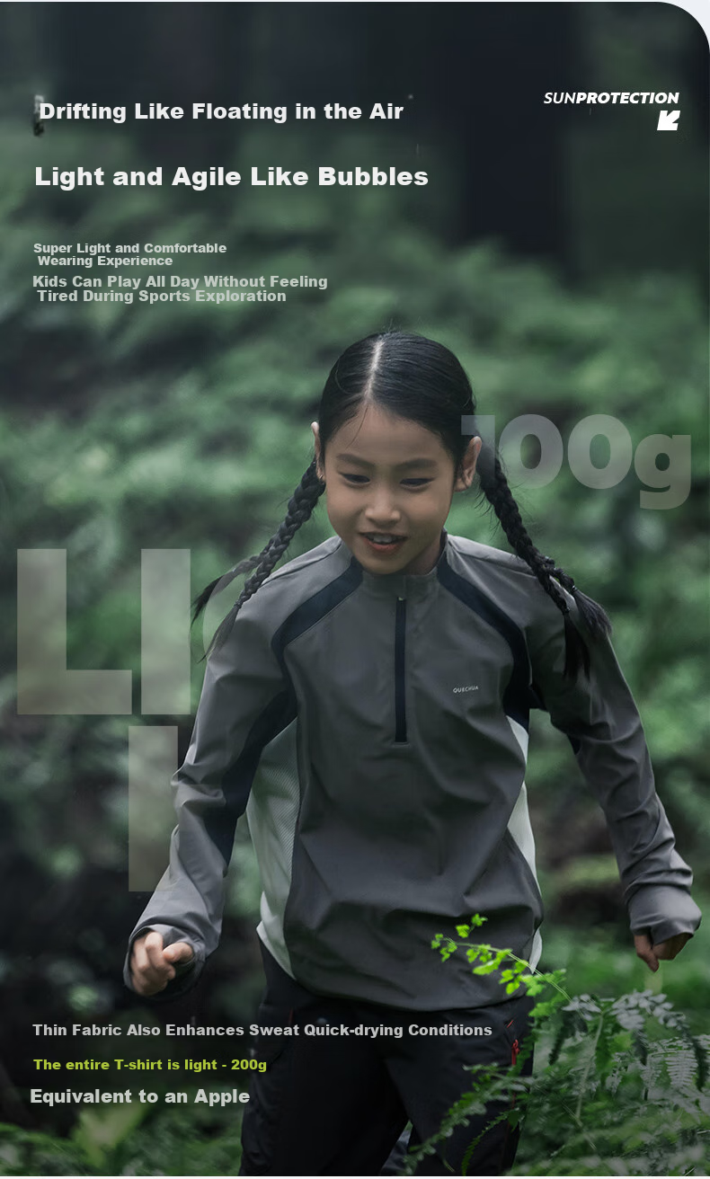 DECATHLON Youth Hiking UV Protection Long-Sleeve T-Shirt, Sun Protection, Moisture-Wicking, Quick-Drying, Anti-Chafing, 5117364 6