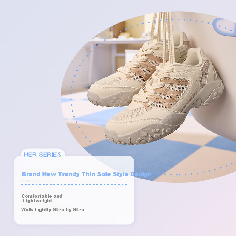 361° Women's Sports Shoes, Spring And Summer Ballet Flats, Mesh Casual Low-Top Chunky Sneakers, 682526769-3 15
