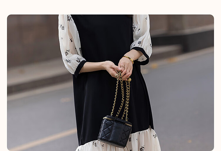 Demana [Smooth 80D Slub] Summer Elegant Loose Waist Ruffle Hem Printed Colorblock Women's Dress 5