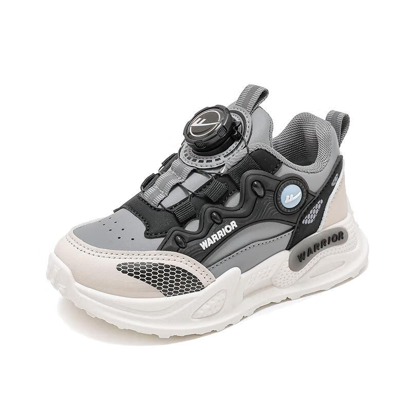Warrior Children's Shoes, Boys' Spring And Autumn Casual Soft-Soled Sports Shoes, WZ(CL)-0628, Gray/black/beige, Size 35