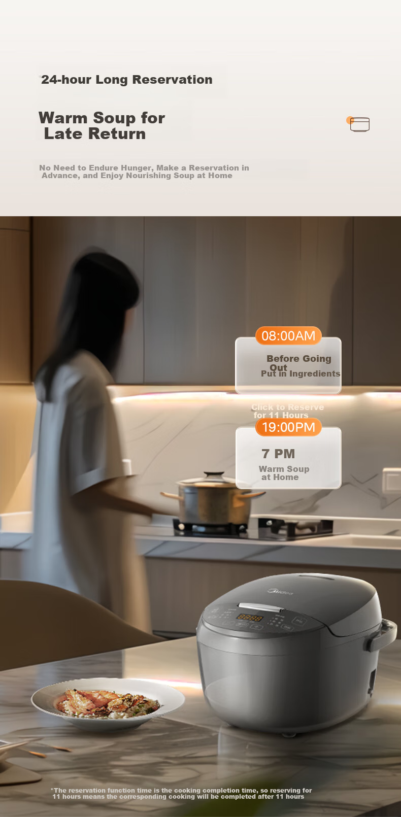 Midea Rice Cooker, 22-Minute Quick Cooking, Home Use, 5L Large Capacity for 5-6 People, Colorful Large Screen, Metal Body, High Power, Smart Reservation, Micro-Pressure RC520 14