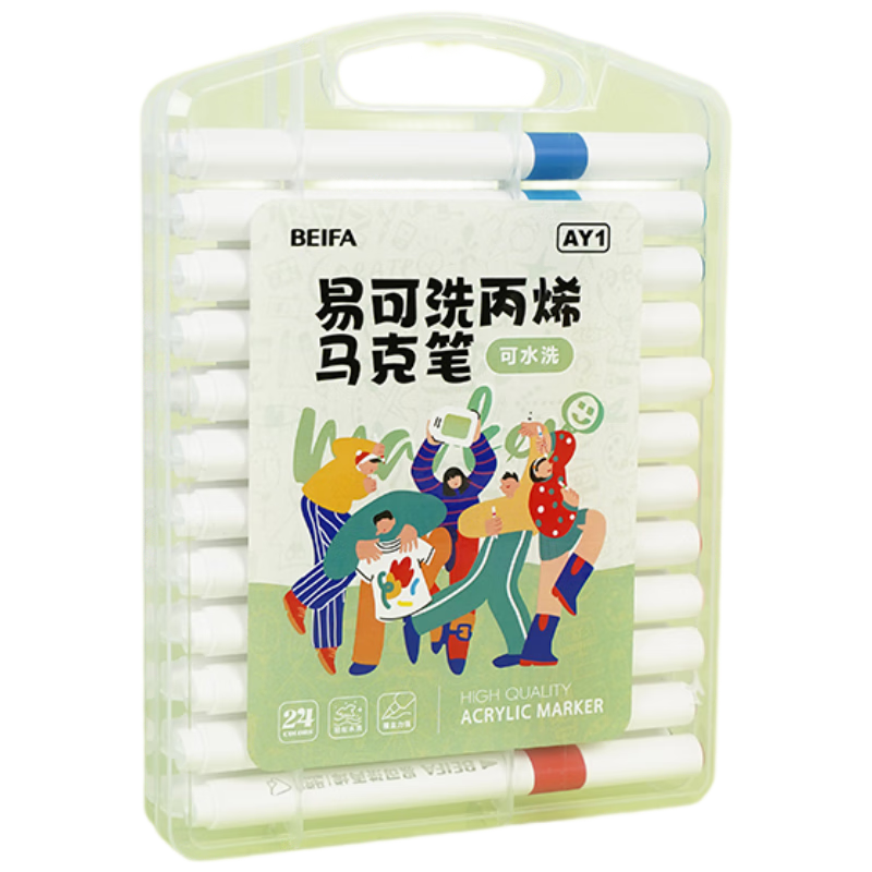 BEIFA 24-Color Acrylic Markers Triangular Barrel Markers Children's Watercolor Pens Drawing Coloring Art Kids Gift Back to School Essential