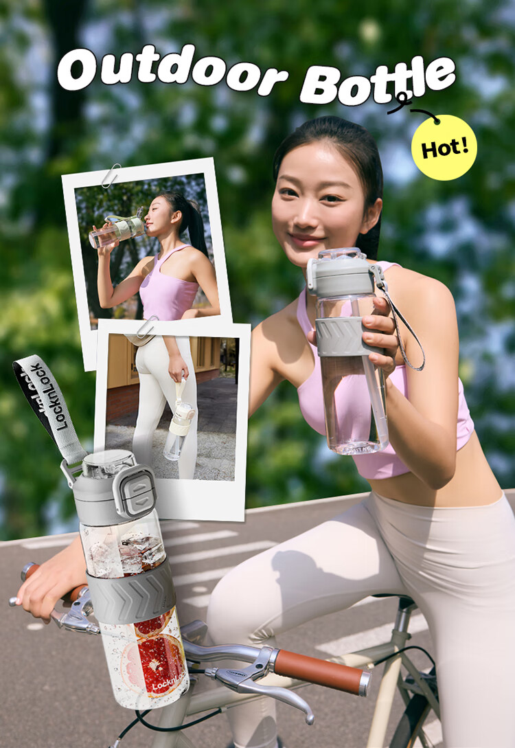 LOCK&LOCK Summer Dual-Drinking Plastic Sports Water Bottle with Straw And Handle, Outdoor Portable Water Jug for Men And Women, Beige, 1L 1