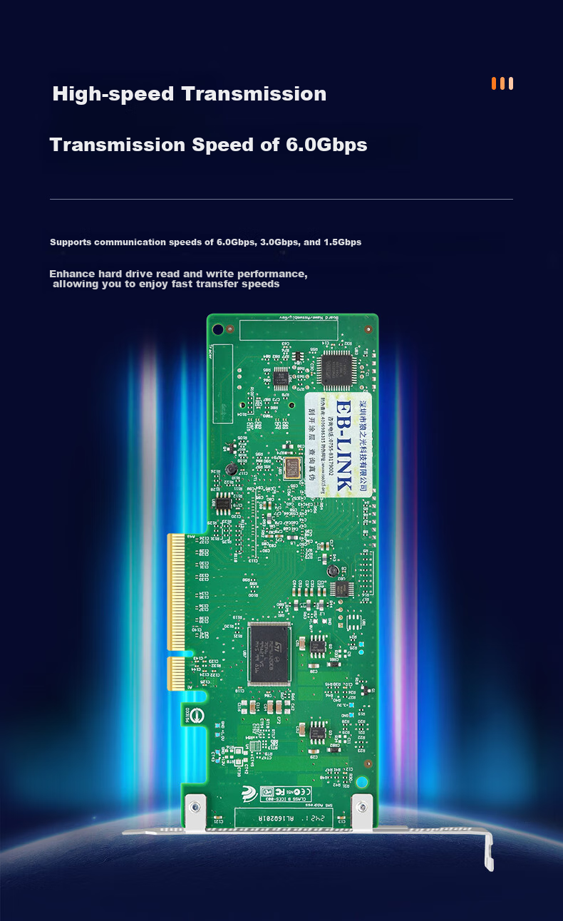 EB-LINK PCIE2.0 X8 to SATA Eight-Port SAS Expansion Card, 6GB, 8-Port RAID Disk Array Card, SSD Adapter Card, Supports RAID0/1 3