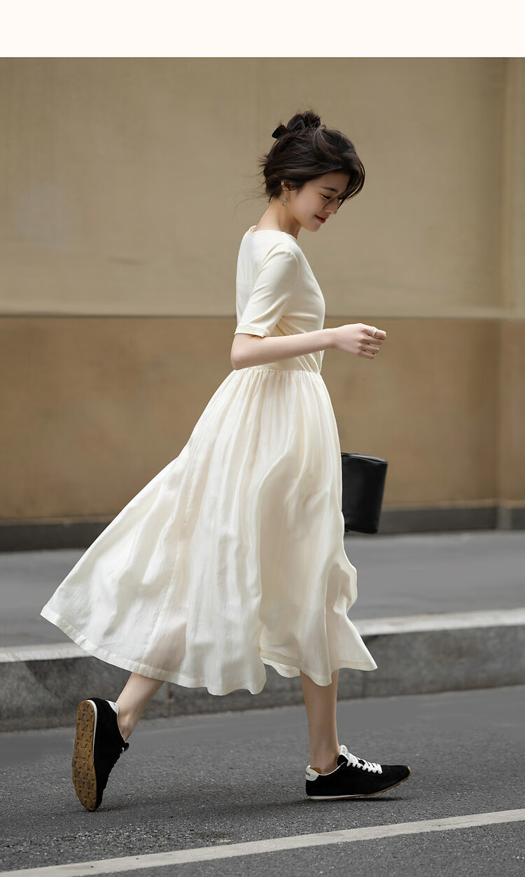 Dme [Fresh And Smart] Spring Urban Minimalist Style Irregular Design Patchwork Waist-Cinching Short-Sleeve Women's Dress 8