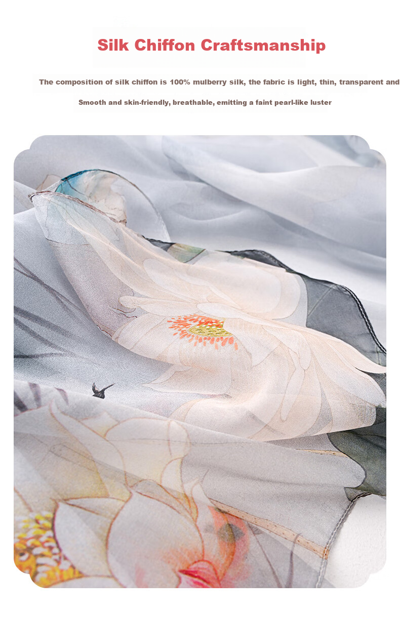 Hangsilu Silk Scarf for Women, Mulberry Silk Lightweight Chiffon Shawl, High-End Birthday Gift, Mid-Autumn Festival Present for Girls, Mothers And Elders 4