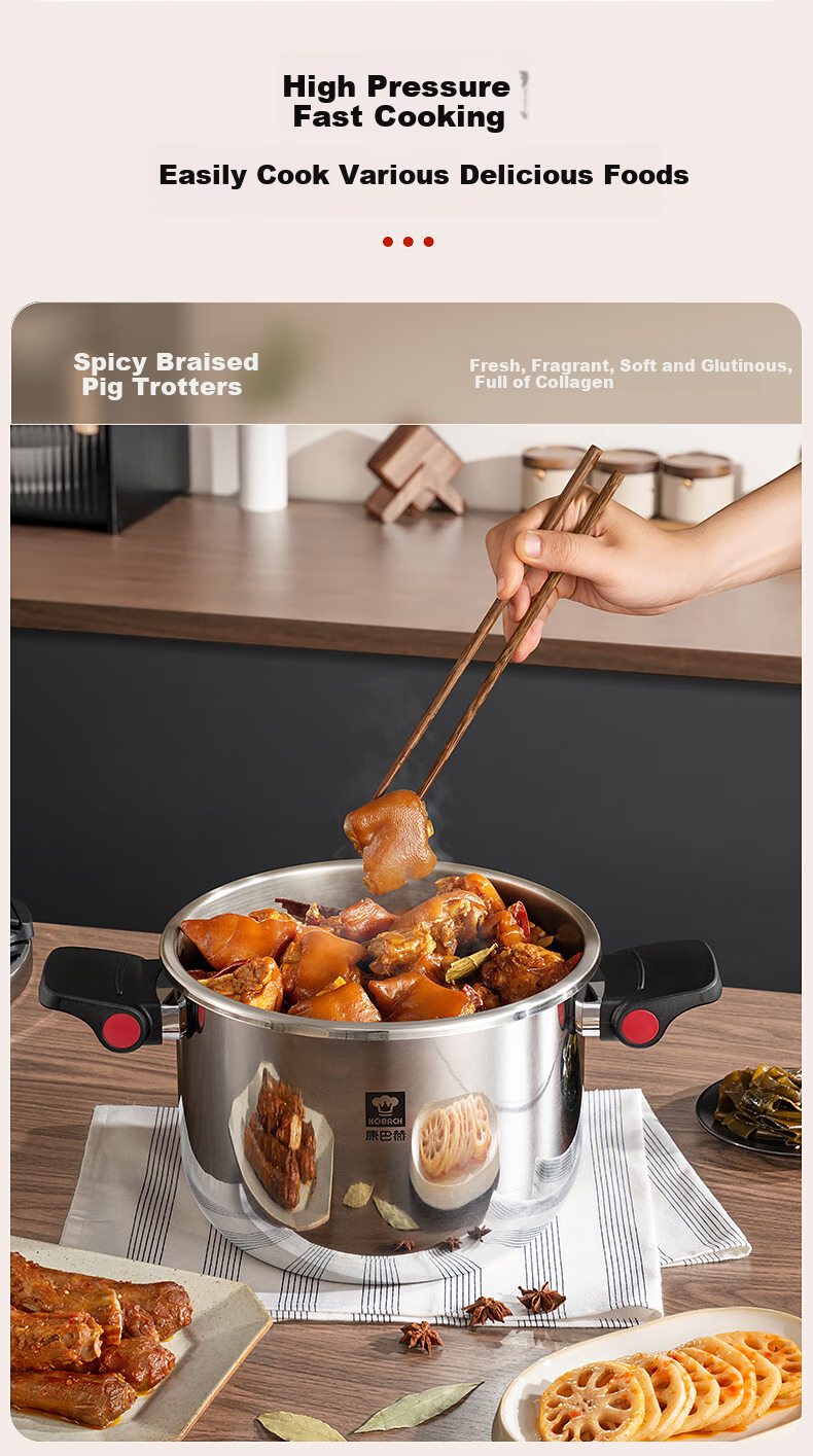 KBH Explosion-Proof Pressure Cooker, 304 Stainless Steel, Thickened, Safe for Home Use, Compatible with Gas And Induction Stoves, 22cm, 5.5L 9