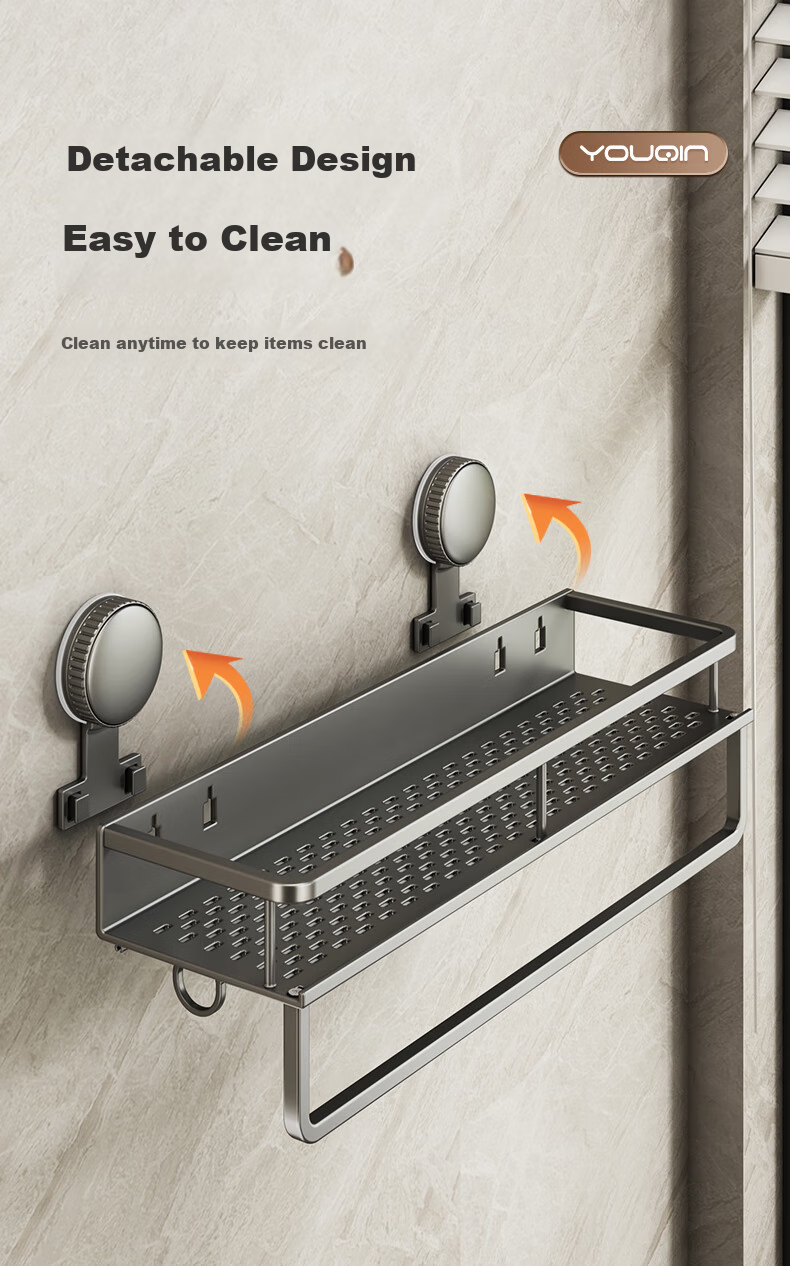 YOUQIN Suction Cup Bathroom Storage Rack, No Drilling Required, Wall-Mounted Toilet Shelf, Bathroom Vanity Organizer 9